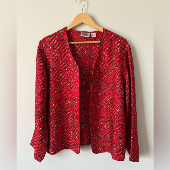 VINTAGE CHICOS WOVEN SILK BLAZER WOMENS SIZE 2 - Picture 1 of 7